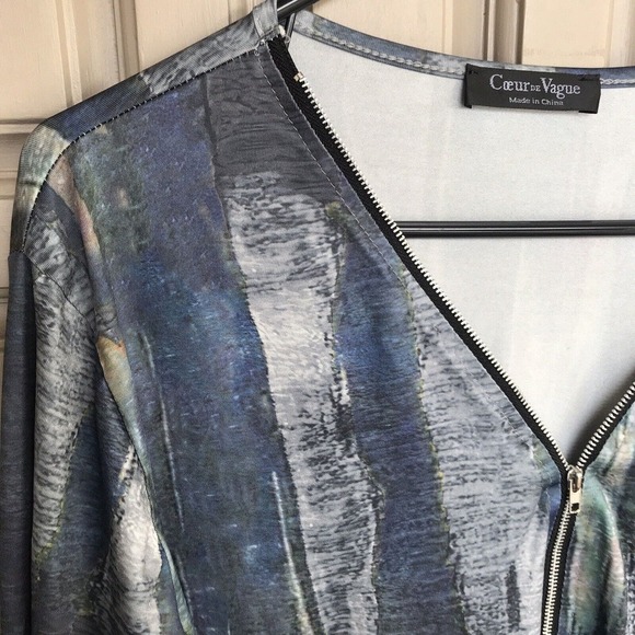 Cour de Vague Top SzL 1/2 Zip Front Unisex Blue Long Sleeve Lt Weight Pre-Owned - Picture 4 of 8